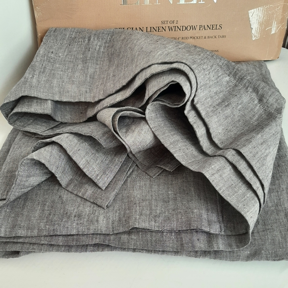 *Pure Luxury Linen 84" Belgian Linen Unlined Rod Pocket Curtain Panels Pair Gray